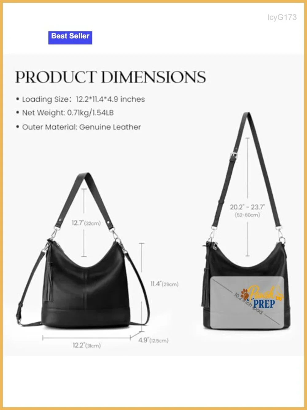 Genuine Leather Hobo Crossbody Bag with Fringe, Two Straps, Zipper Pockets